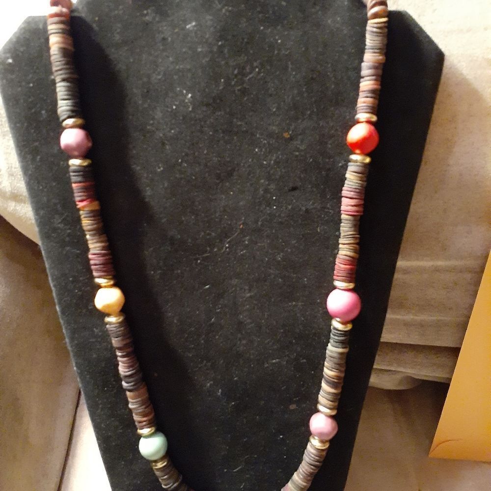 Multicolored wood bead/disc NECKLACE 30"